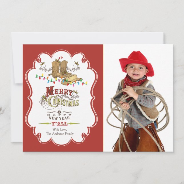 Tarjeta de Navidad Occidental Adorable (Anverso)