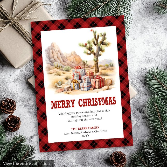 Tarjeta de Navidad occidental estilo rancho rojo y (Western Christmas card red black ranch style

)