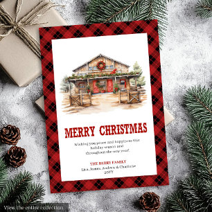 tarjeta de Navidad occidental estilo rancho tartán