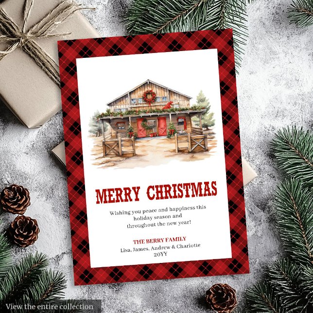 tarjeta de Navidad occidental estilo rancho tartán (Western Christmas card ranch style tartan

)