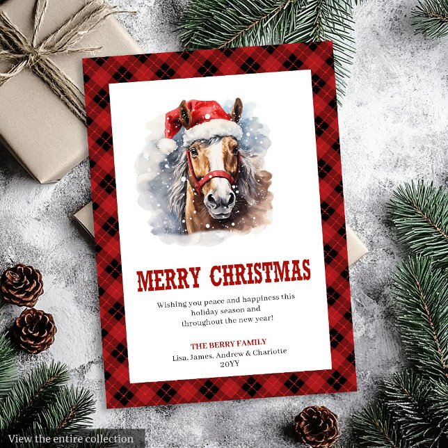 Tarjeta de Navidad occidental rústica de cuadros v (Western Christmas card rustic cowboy plaid)