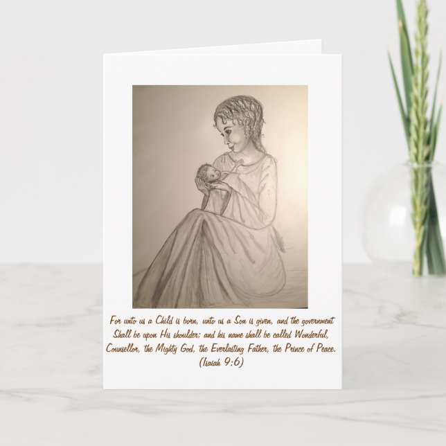 Tarjeta de Navidad original del arte: Madonna y (Anverso)