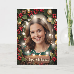Tarjeta de Navidad Oscura con Foto Familiar Cálida