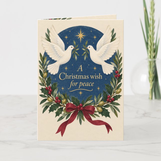 Tarjeta de Navidad Pacífica de Palomas Blancas (Anverso)