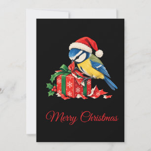 Tarjeta de Navidad Pájaro Herrerillo Divertido