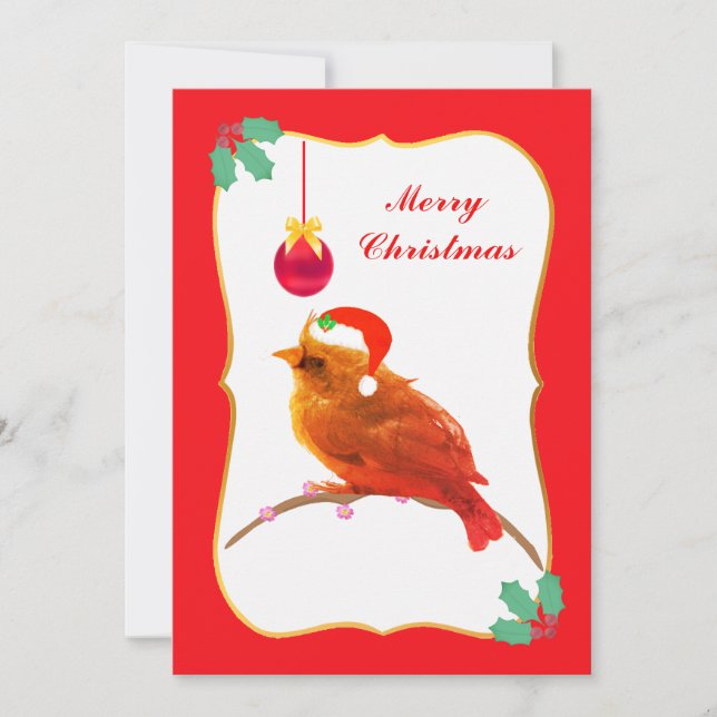 Tarjeta de Navidad Pájaro Pequeño Plano (Anverso)