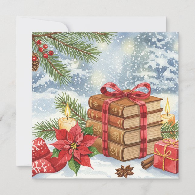 Tarjeta de Navidad para amantes del libro de acuar (Anverso)