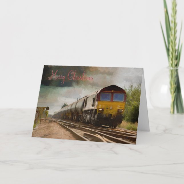 Tarjeta de navidad para cualquier fan de trenes y  (Anverso)