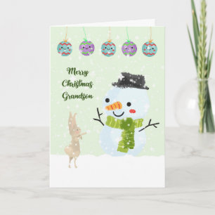 Tarjeta de navidad para el nieto joven Snowman