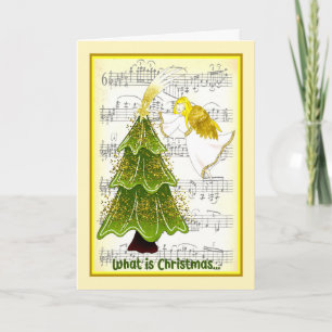 Tarjeta de Navidad para esposa con ángel y árbol