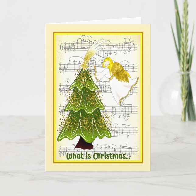 Tarjeta de navidad para esposa con ángel y árbol (Anverso)