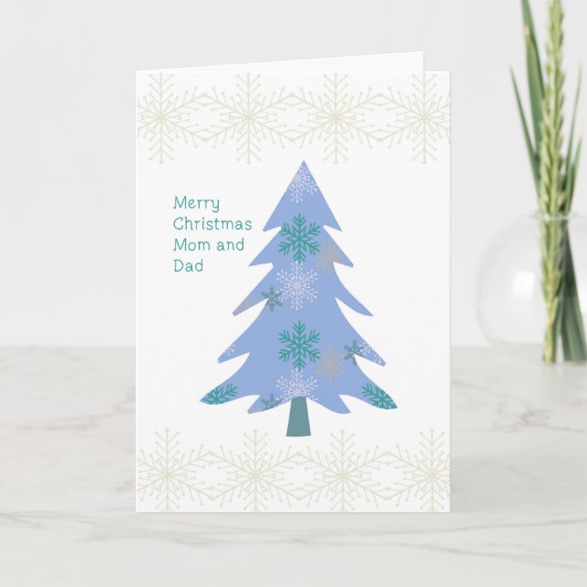 Tarjeta de navidad para mamá y papá con árbol azul (Anverso)