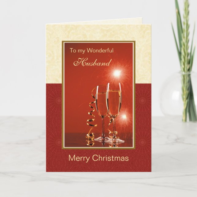 Tarjeta de navidad para marido con vasos de vino (Anverso)