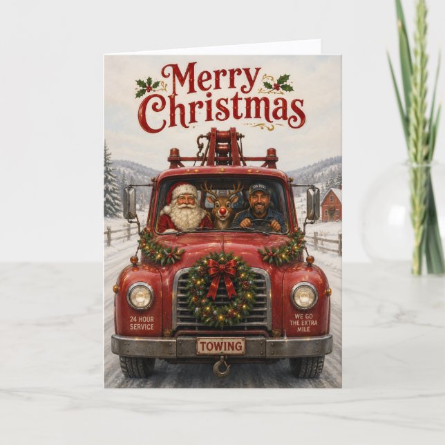 Tarjeta de Navidad para Negocio de Grúa (Anverso)