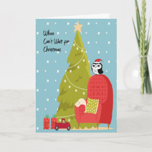 Tarjeta de navidad para niño con árbol y búho