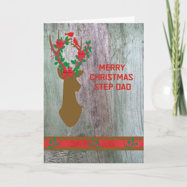 Tarjeta de Navidad para padrastro con astas rústic (Anverso)