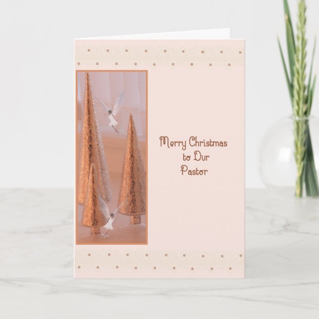 Tarjeta de navidad para pastor en oro con ángeles (Anverso)