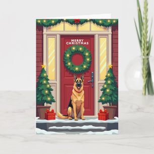 Tarjeta de Navidad para puerta con perro alegre