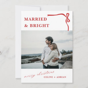 Tarjeta de Navidad para recién casados con lazo ro