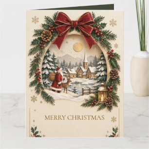 Tarjeta de Navidad pastel, Santa Claus y nieve