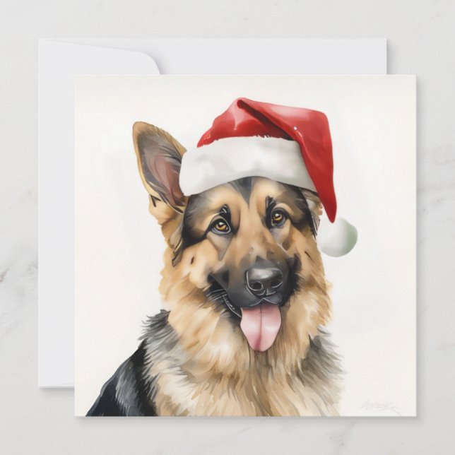 tarjeta de Navidad pastor alemán navideña (Anverso)