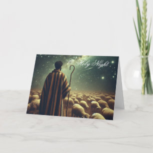 Tarjeta de Navidad Pastor Cuidando su Rebaño
