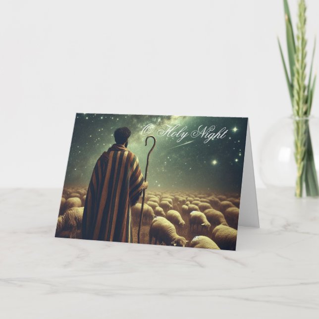 Tarjeta de Navidad Pastor Cuidando su Rebaño  (Anverso)