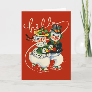 Tarjeta de Navidad patinadora de los muñecos de