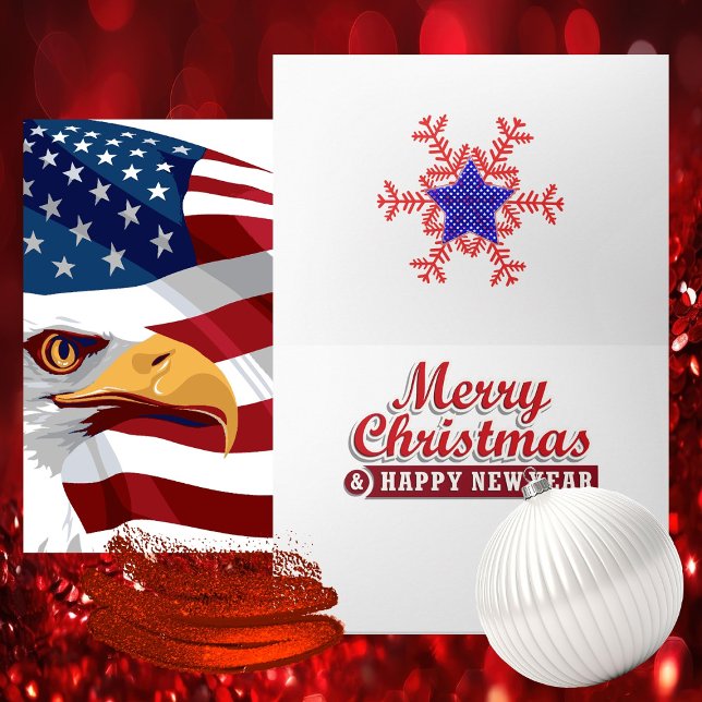 Tarjeta de Navidad Patriótica (Bold Proud Patriotic - Red White & Blue - Iconic Symbols - Vibrant Colors)