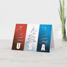 Tarjeta de Navidad patriótica blanca y azul roja