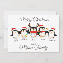 Tarjeta de Navidad Penguin Family Merry