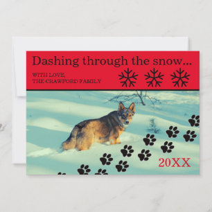 Tarjeta de Navidad - Perro corriendo por la nieve