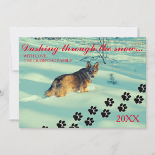 Tarjeta de Navidad - Perro corriendo por la nieve
