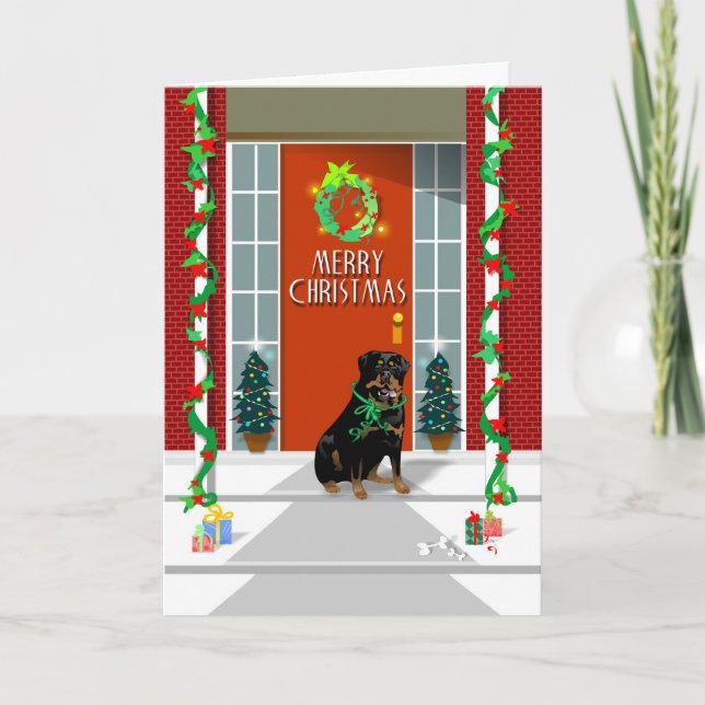 Tarjeta de Navidad - perro de Rottweiler en el (Anverso)