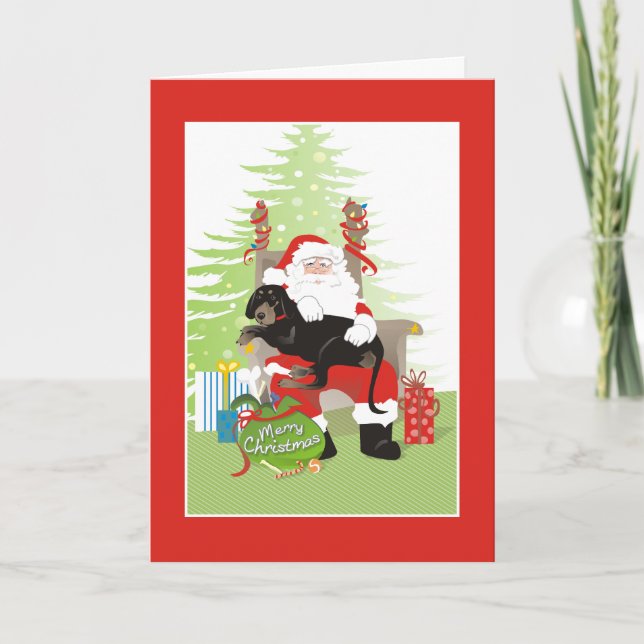 Tarjeta de Navidad - perro del Coonhound - negro y (Anverso)