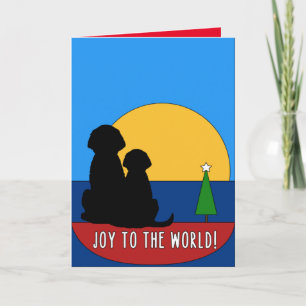 Tarjeta de Navidad Perros en Barco Mirando la Pues