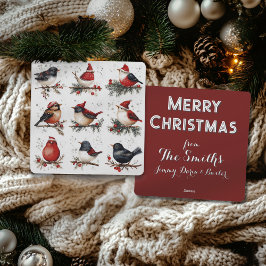 Tarjeta de Navidad Personalizable con Aves de Acua