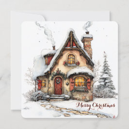 Tarjeta de Navidad Personalizable con Casa de Acua