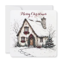 Tarjeta de Navidad personalizable con casa de acua