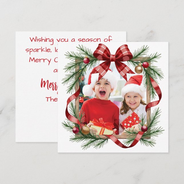 Tarjeta de Navidad personalizable con marco de pin (Anverso / Reverso)