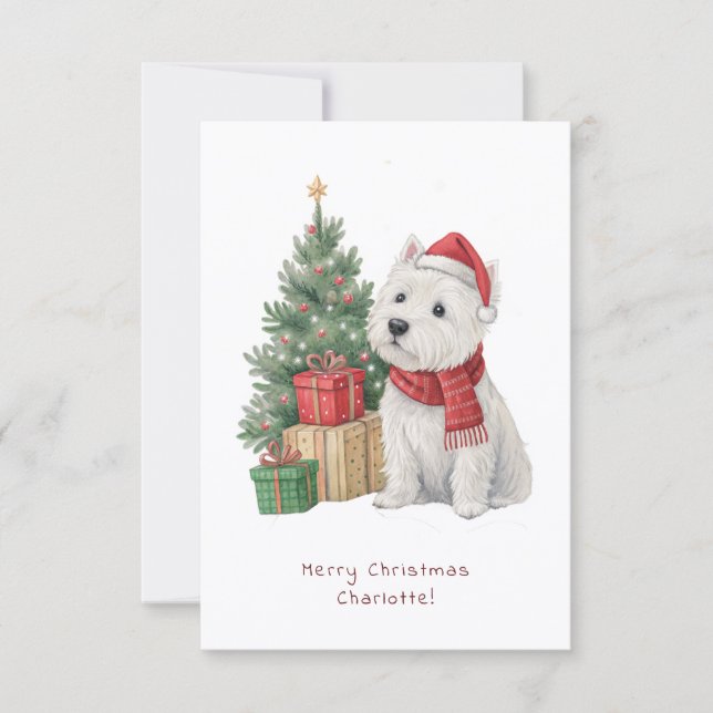Tarjeta de Navidad personalizable de Westie Cheeky (Anverso)