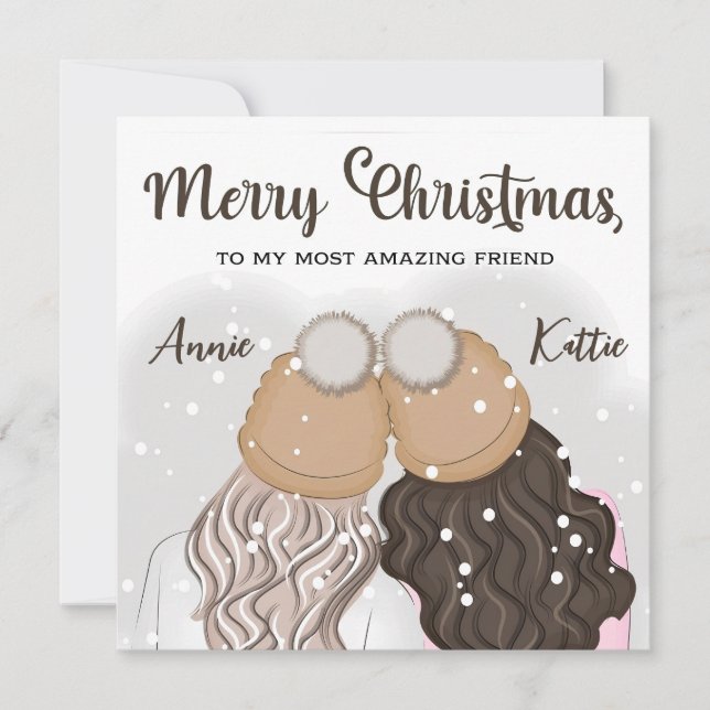 Tarjeta de navidad personalizada Bestie Girlie (Anverso)