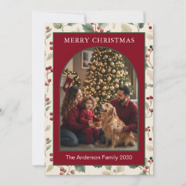 Tarjeta de Navidad personalizada con arco rojo de
