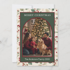 Tarjeta de Navidad personalizada con arco verde de