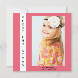 Tarjeta de Navidad personalizada con foto rosa y b