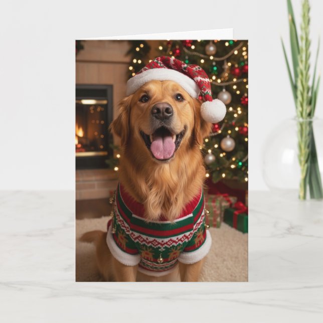 Tarjeta de Navidad personalizada con perro Retriev (Anverso)