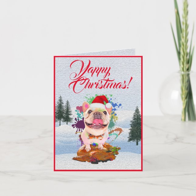 Tarjeta de navidad personalizada Cute Frenchie Dog (Anverso)