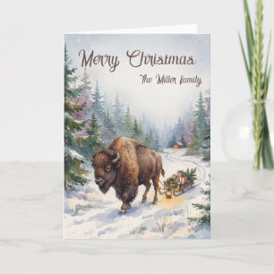Tarjeta de Navidad personalizada de Bisonte al agu