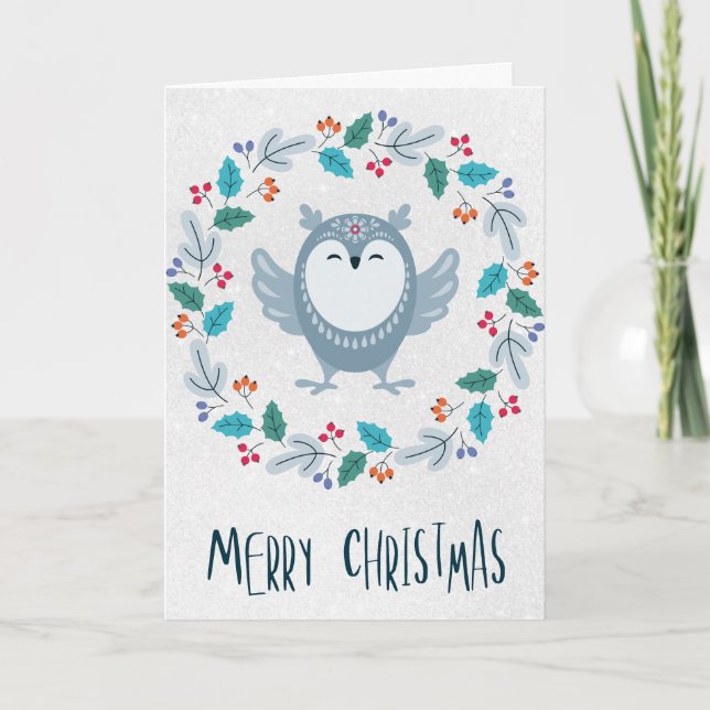 Tarjeta de Navidad personalizada de búho caprichos (Anverso)