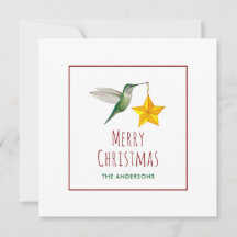Tarjeta de Navidad personalizada de colibrí y estr